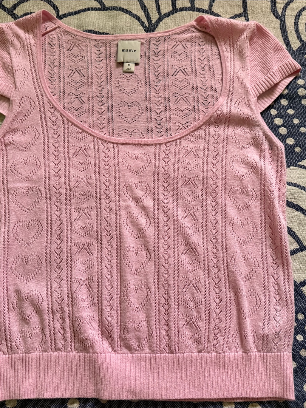 Anthropologie Maeve Pink Cotton Cashmere Pointelle Sweater Tee